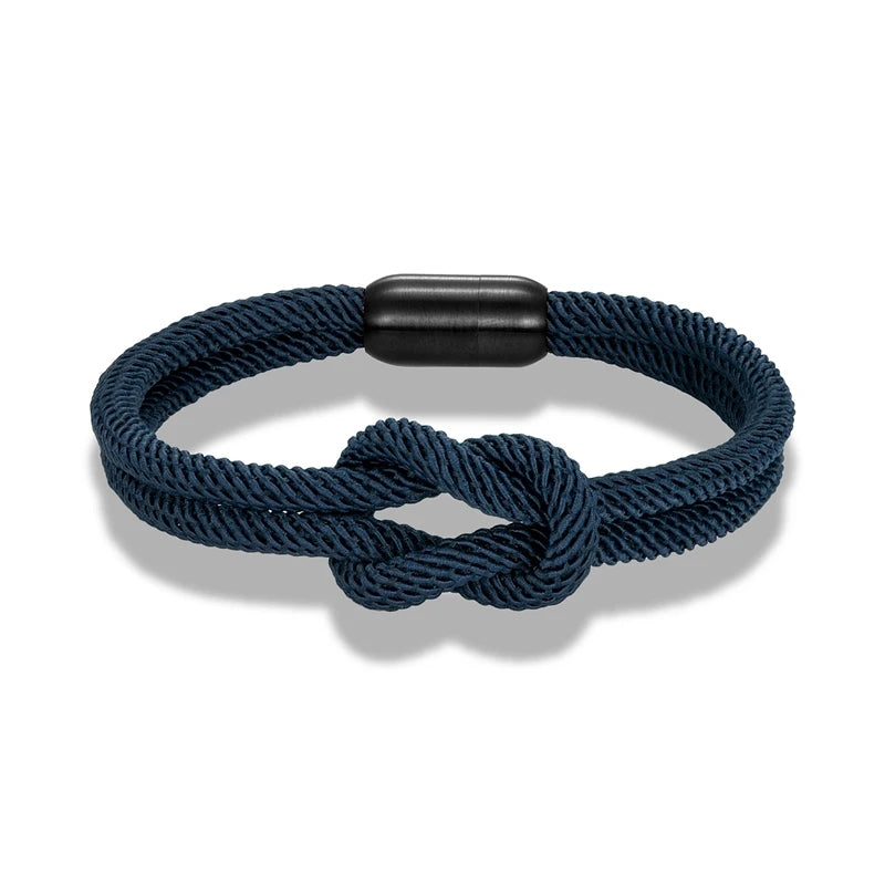 Stylish Two -Toned bondage Rope Square Knot Bracelet Men Women outdoor adventure climbing surf Bracelet With Black 316L Magnet