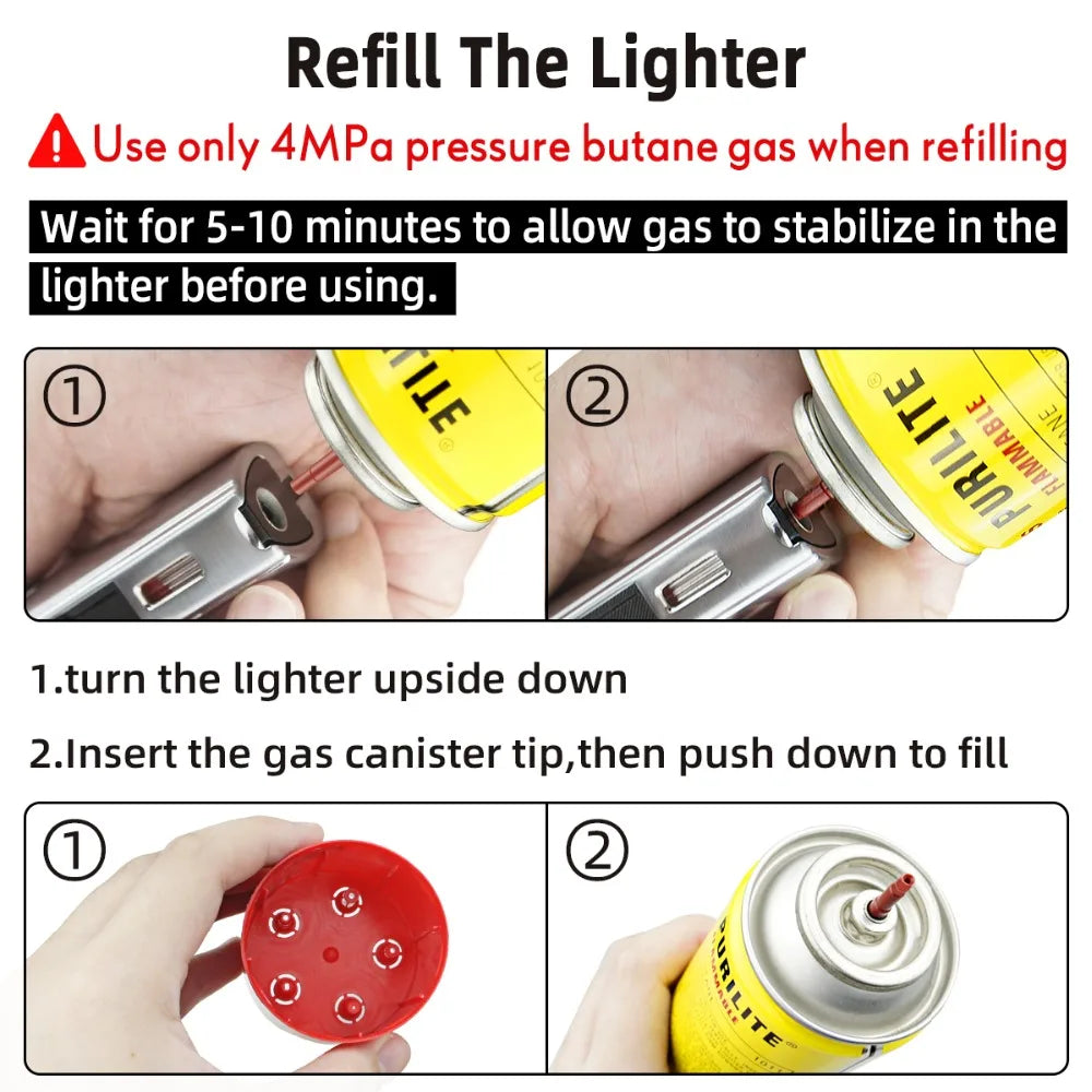 2 in 1 Set Metal Igniter Electric Arc BBQ Lighter Windproof Flameless Plasma Ignition Long Gas Lighter Camp Men Hitter Igniters