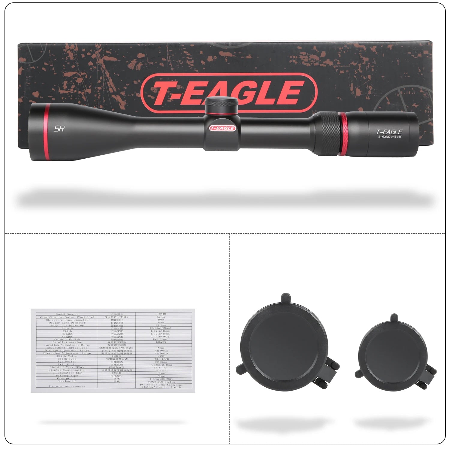 T-EAGLE Optical Sight SR3-9X40/50WA HK Spotting Scope For Rifle Hunting RiflesScope Airsoft Gun Sight Shock Proof Rifle Scope