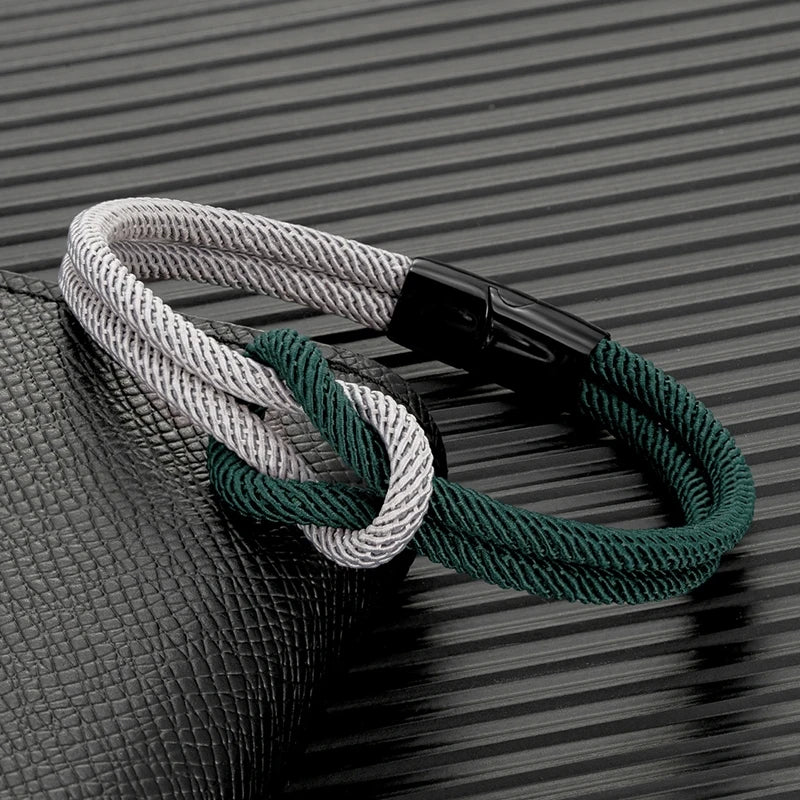 Men Women Stylish Two -Toned Bondage Rope Square Knot Bracelet Outdoor Adventure Climbing Surf Bracelet With Black 316L Magnet