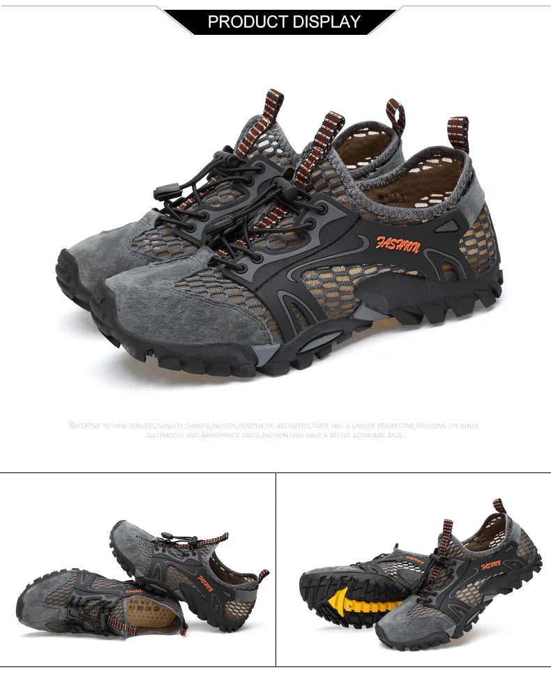 Summer Breathable Men Hiking Shoes Suede + Mesh Outdoor Men Sneakers Climbing Shoes Men Sport Shoes Quick-dry Water Shoes