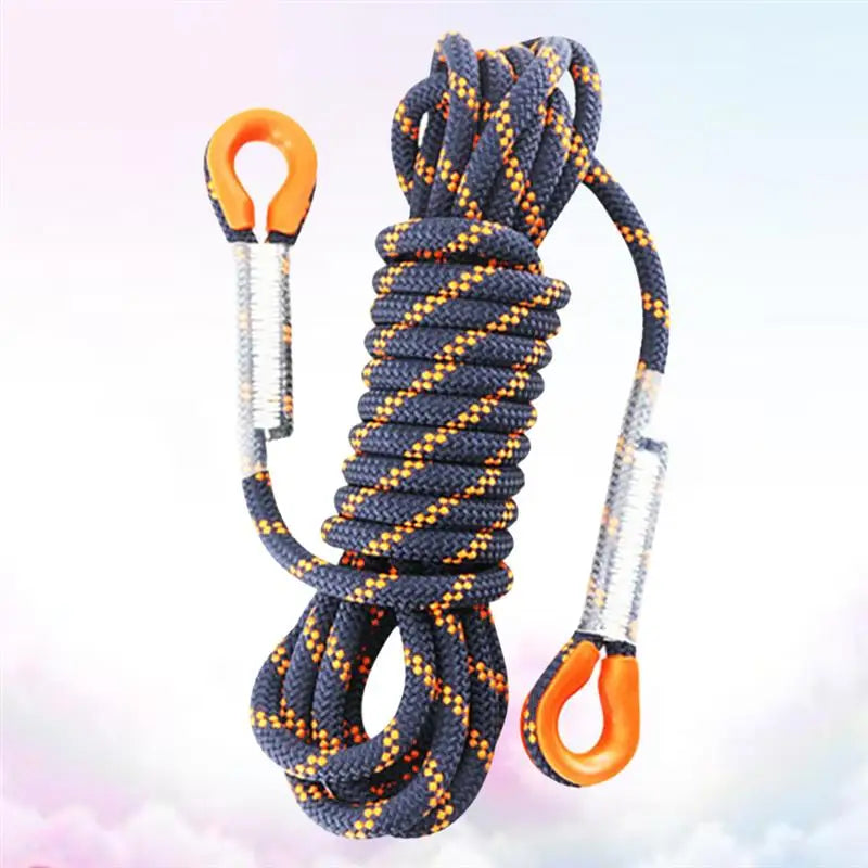 1Pcs 8mm Thickness Tree Rock Climbing Safety Sling Cord Rappelling Rope Equipment for Outdoor Sport (Black and Orange, 5 Meter)