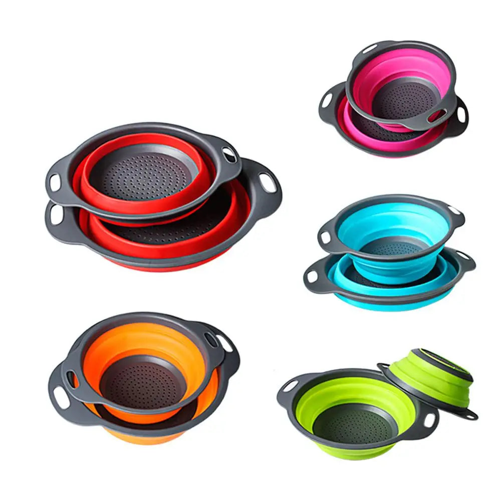 1PC Folding Strainer Bowl Outdoor Camping Tableware Silicone Folding Colander Strainer Draining Bowl Portable Camping Cookware