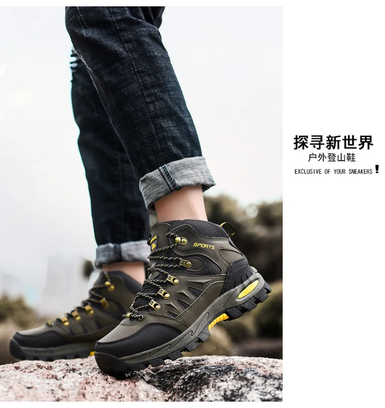 Large Size Outdoor Hiking Boots Men Women Non Slip Lace Up Climbing Winter Black Warm Fur Sneakers Size 42 Trekking Hiking Shoe