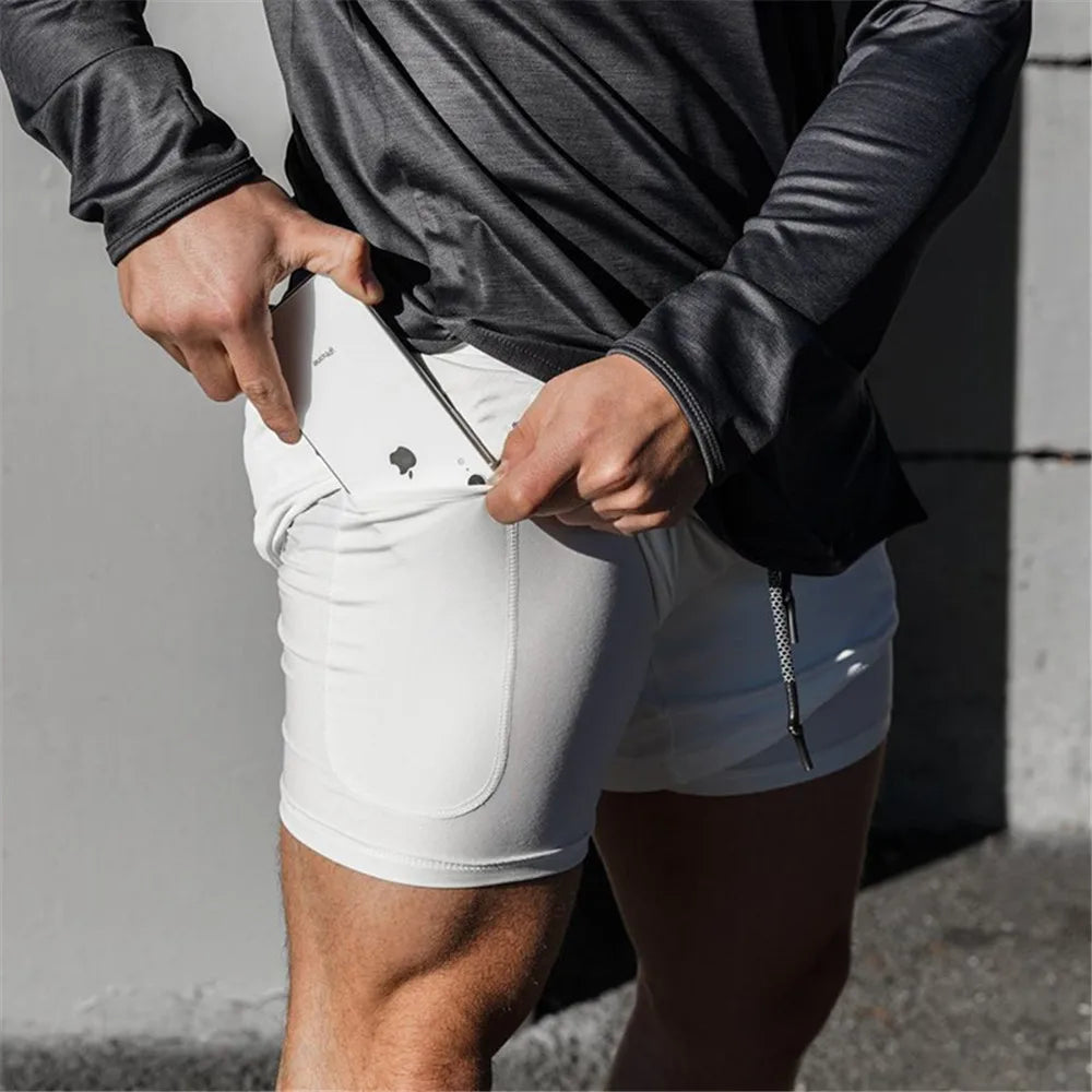 Men 2 in 1 Running Shorts Jogging Gym Fitness Training Quick Dry Beach Short Pants Male Summer Sports Workout Bottoms Clothing