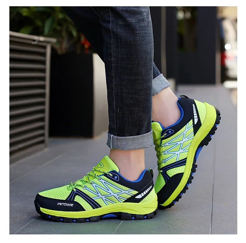 Summer Green Men Hiking Shoes Outdoor Non-slip Low Men Sport Sneakers for Trekking Climbing Breathable Mesh Walking Trainers Men