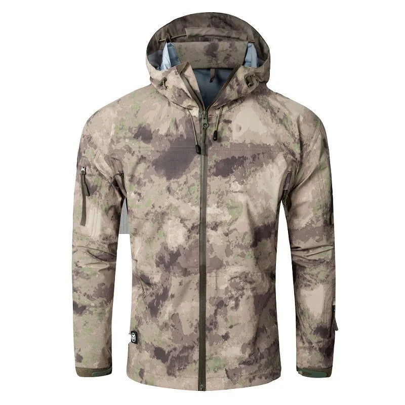 Outdoor Waterproof Hard Shell Jacket Men Camouflage Hooded Hardshell Thin Pressure Glue Windbreaker Coat Tops