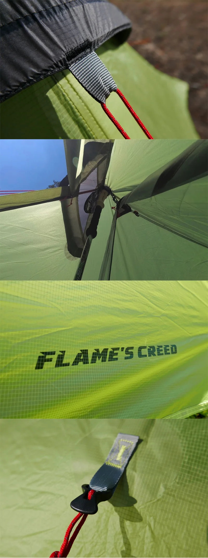 Ultralight 2-Person Camping Tent FLAME'S CREED 3-Season 15D Silnylon Rodless Tent for Outdoor Adventure