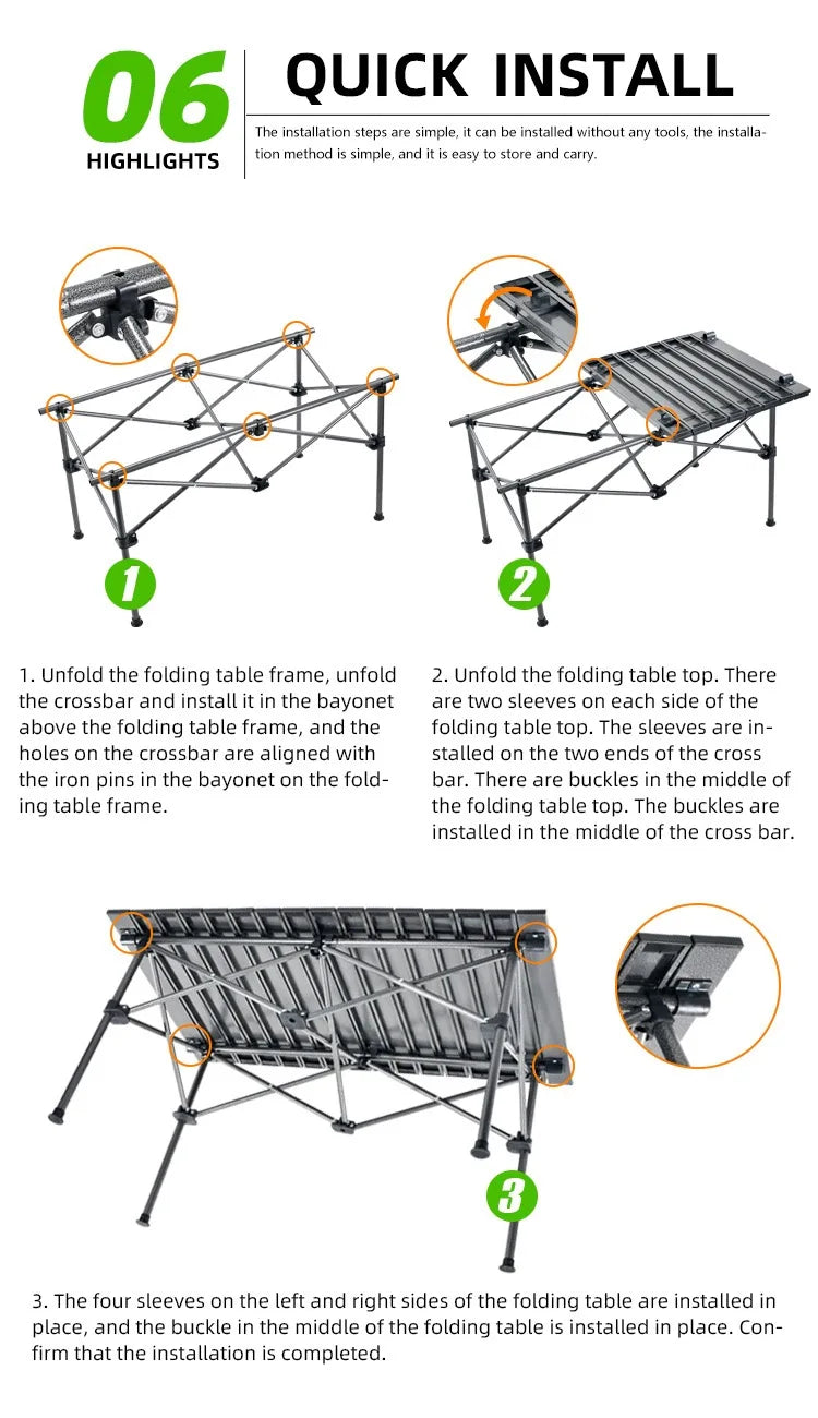 Outdoor Folding Table Chair   Camping Aluminium Alloy Picnic Table Waterproof Durable Folding Table Desk For 140*70*70CM