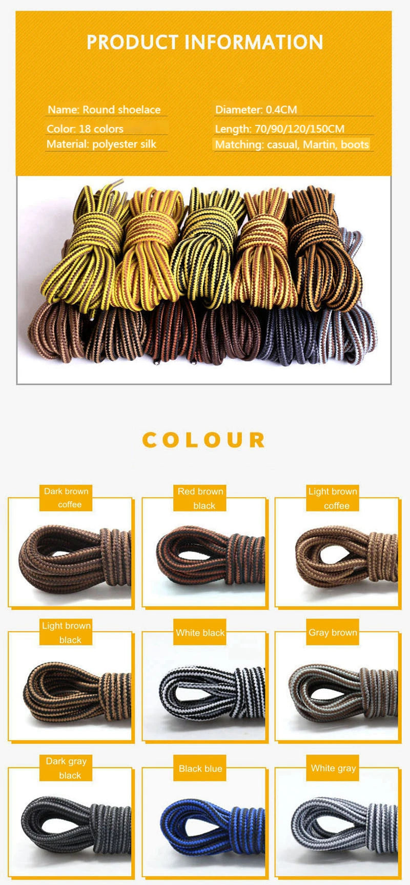 1Pair Round Shoe Laces For Sneakers Striped Double Color Fashion Shoelaces Outdoor Hiking And Leisure Sports Shoelace Shoestring