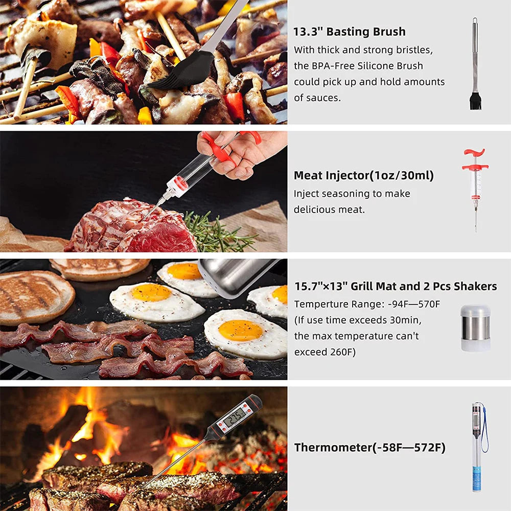 27Pcs Grilling Tool Set Stainless Steel Camping Grill Set Multifunction Outdoor BBQ Cookware Kit Barbecue Grill Accessories