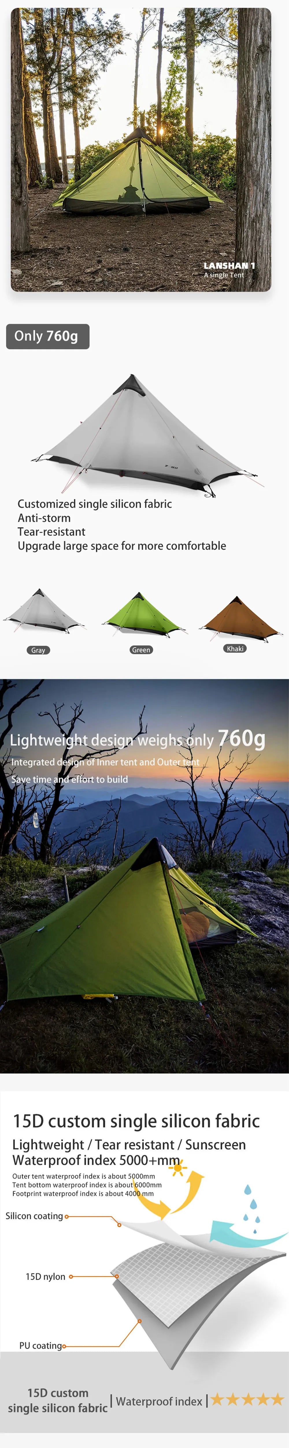 LanShan 2 3F UL GEAR 2 Person 1 Person Outdoor Ultralight Camping Tent 3 Season 4 Season Professional 15D Silnylon Rodless Tent