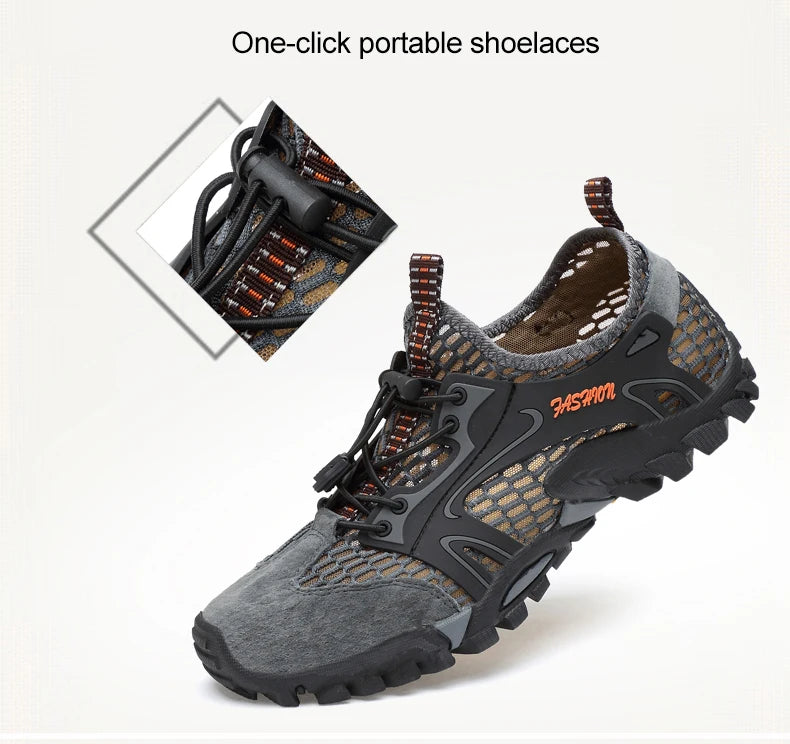 Summer Breathable Men Hiking Shoes Suede + Mesh Outdoor Men Sneakers Climbing Shoes Men Sport Shoes Quick-dry Water Shoes