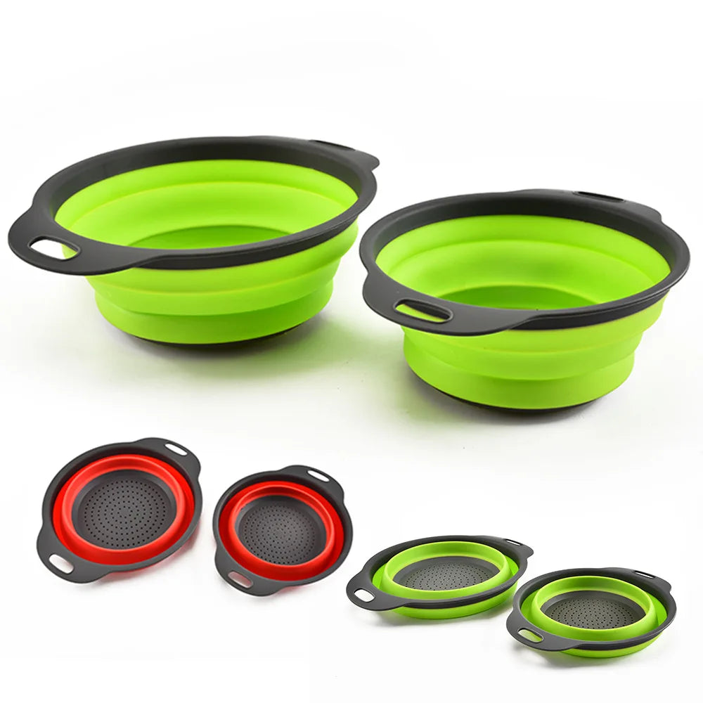 1PC Folding Strainer Bowl Outdoor Camping Tableware Silicone Folding Colander Strainer Draining Bowl Portable Camping Cookware