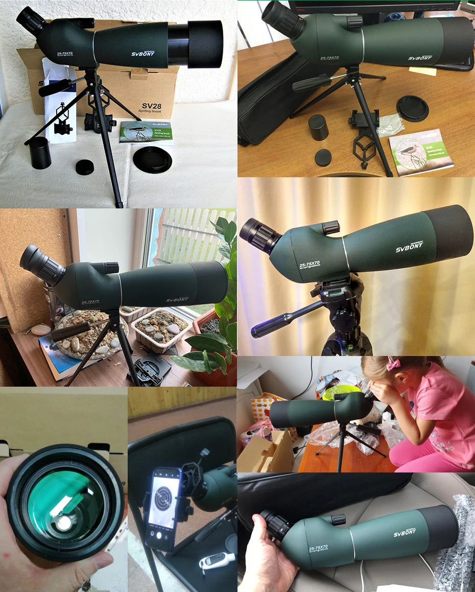 SVBONY SV28 Spotting Scopes with Tripod,25-75x70,Waterproof,Range Shooting Scope,Compact, for Target Shooting,Wildlife Viewing