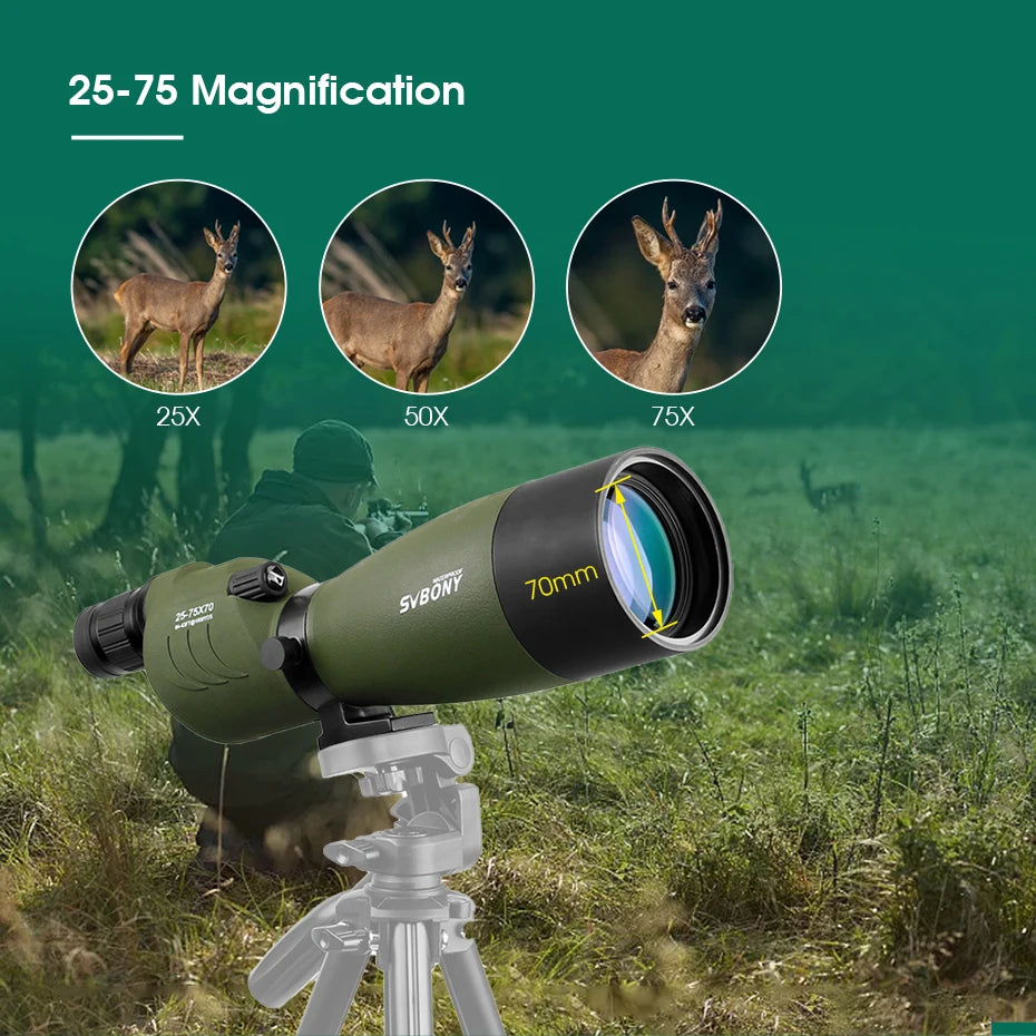 SVBONY SV17 25-75x70mm Spotting Scope Straight Waterproof Spotting Scope for Camping Hunting Bird Watching,Zoom Telescope Spygla