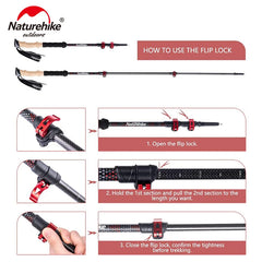 Naturehike Trekking Poles 2pcs Carbon Fiber Collapsible Telescopic Sticks Lightweight Walking Hiking Stick Climbing Stick