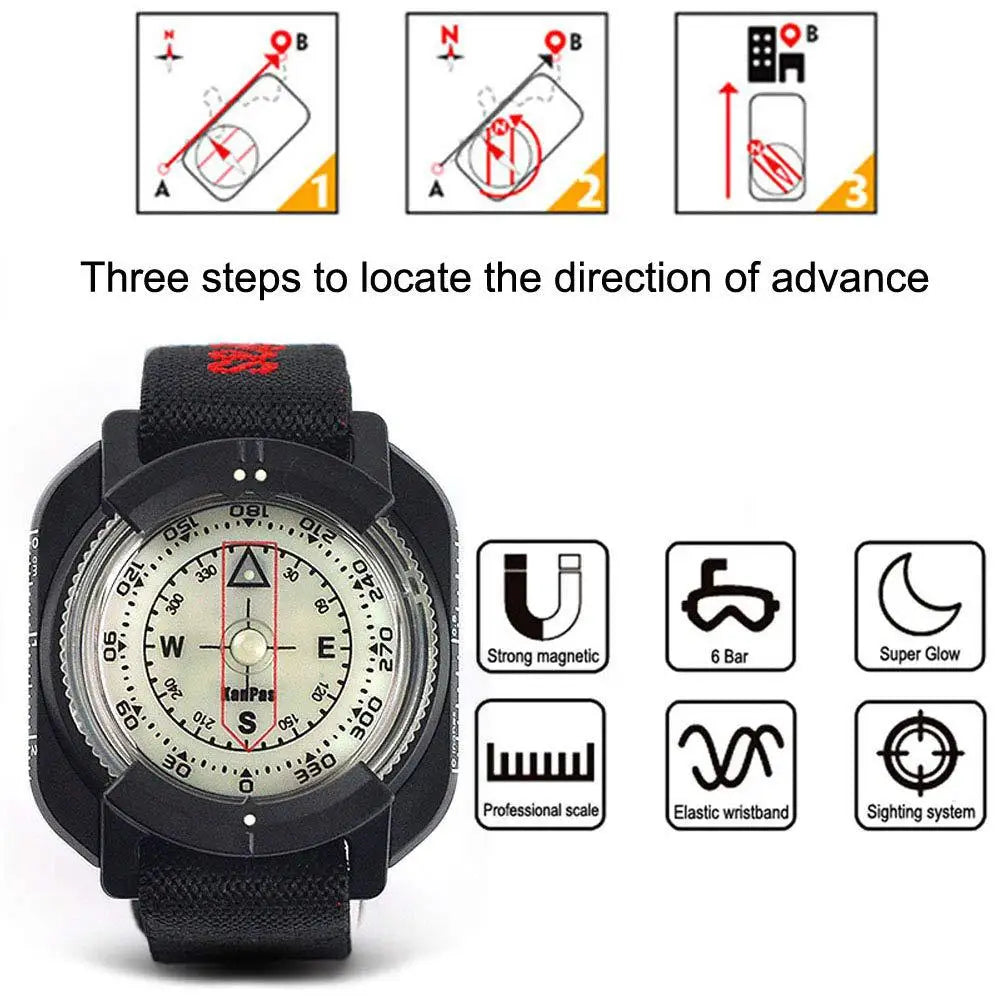 Outdoor Compass Professional 60M /197Ft Diving Compass Waterproof Navigator Digital Watch Scuba Compass for Swimming Diving