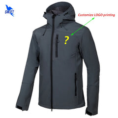 Customize LOGO Softshell Jacket Men Hooded Waterproof Thermal Fleece Outdoor Hiking Clothing Skiing Trekking Camping Ski Clothes