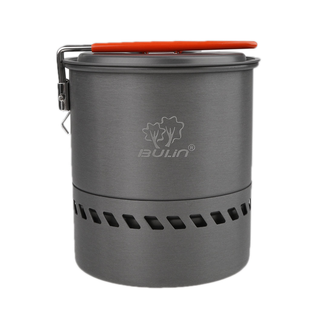 1.5L Camping Heat Exchanger Pot Outdoor Portable Cookware Picnic Quick Heating Kettle Folding Handle Pot 1-2 Person