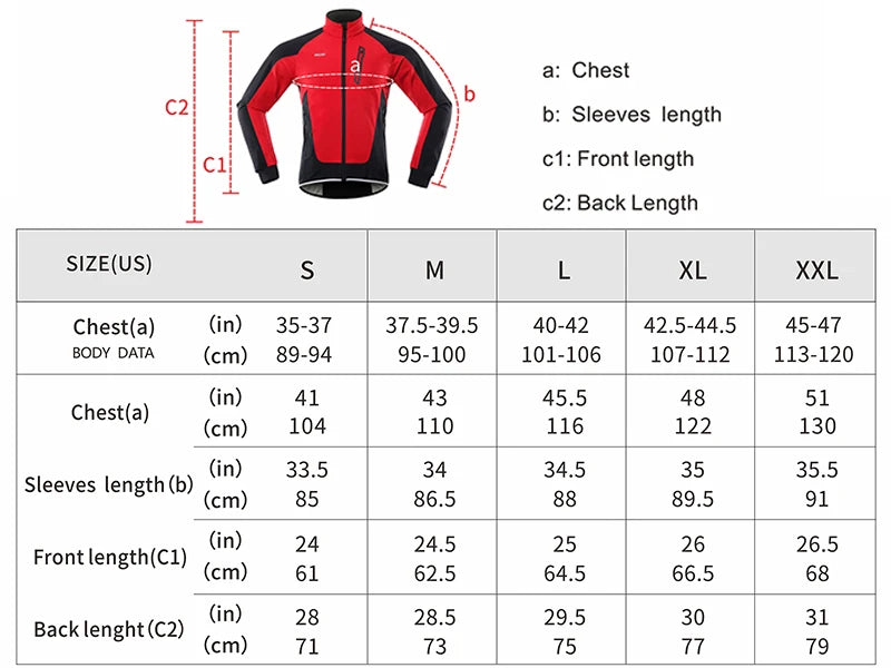 ARSUXEO Men's Winter Cycling Jacket Thermal Fleece Warm Up Bicycle Clothing Windproof Waterproof Soft Shell Coat MTB Bike Jersey