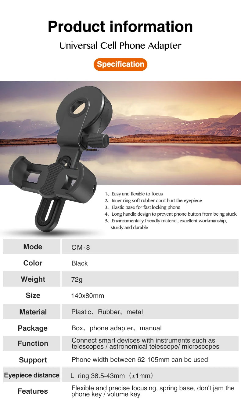 Upgrade Universal Cell Phone Adapter Bracket Clip Mount Soft Rubber Material for Binocular Monocular Spotting Scope Telescope