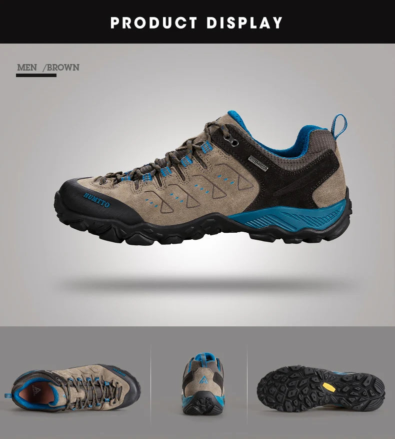 HUMTTO Men's Hiking Shoes Outdoor Mountains Trekking Leather Shoes Breathable Lace-up Shock Absorbing Sneakers Women Couple