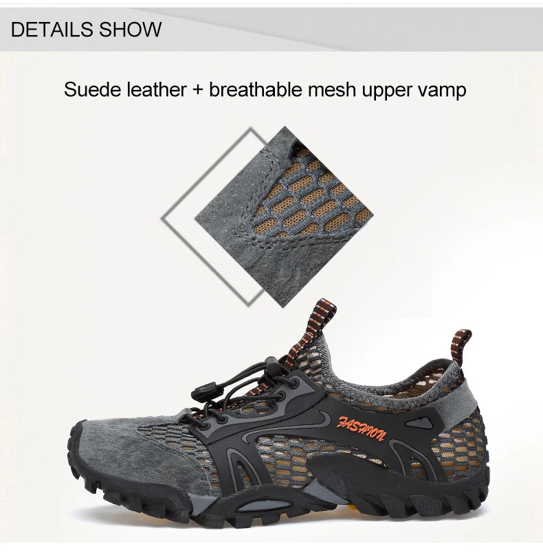 Summer Breathable Men Hiking Shoes Suede + Mesh Outdoor Men Sneakers Climbing Shoes Men Sport Shoes Quick-dry Water Shoes