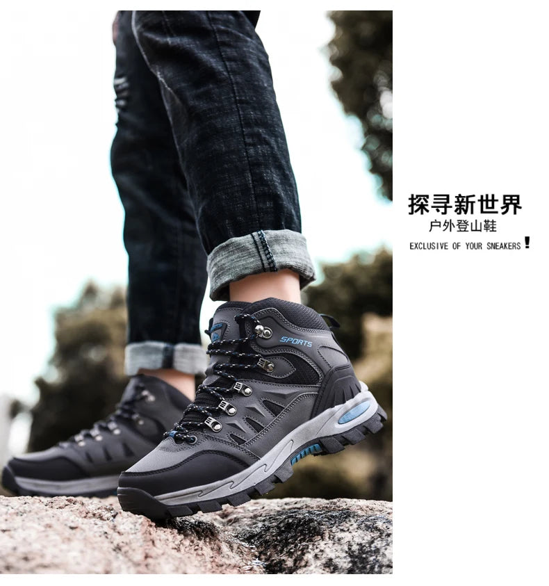 Large Size Outdoor Hiking Boots Men Women Non Slip Lace Up Climbing Winter Black Warm Fur Sneakers Size 42 Trekking Hiking Shoe