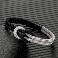 Men Women Stylish Two -Toned Bondage Rope Square Knot Bracelet Outdoor Adventure Climbing Surf Bracelet With Black 316L Magnet