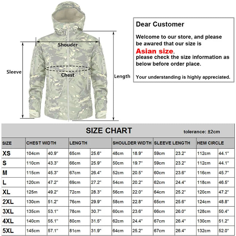 Hiking Jackets Men Camouflage Tactical Jacket Autumn Winter Shark Skin Soft Shell Waterproof Jacket Windbreaker