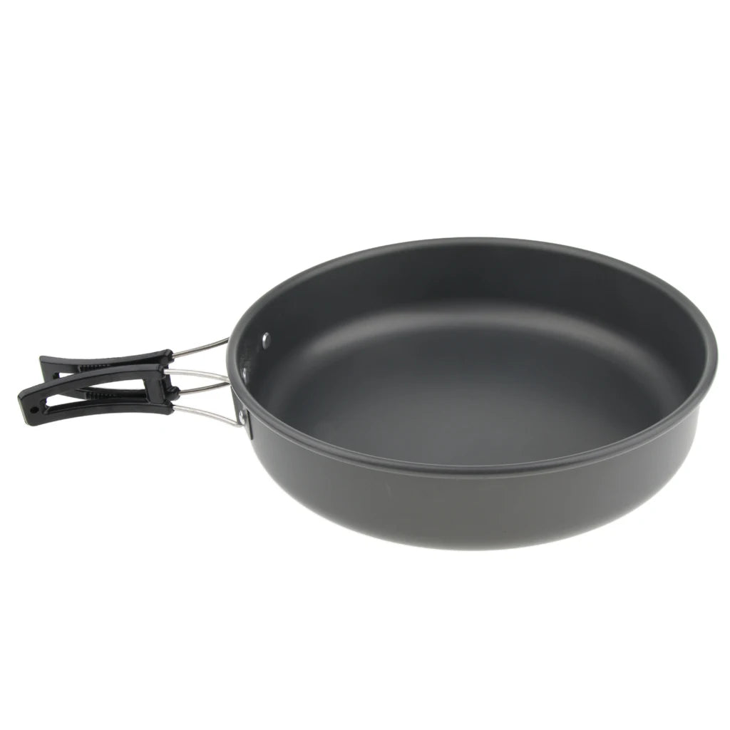 22cm Aluminum Outdoor Camping Non-stick Frying Pan Portable Hiking Picnic Pot Cookware Folding Handle Backpacking Pots Pans Set