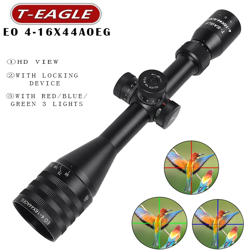 Tactical Riflescope Spotting Scope for Rifle Hunting Optical Collimator Gun Sight  Red Green Blue Illumination  EO 4-16X44AOEG