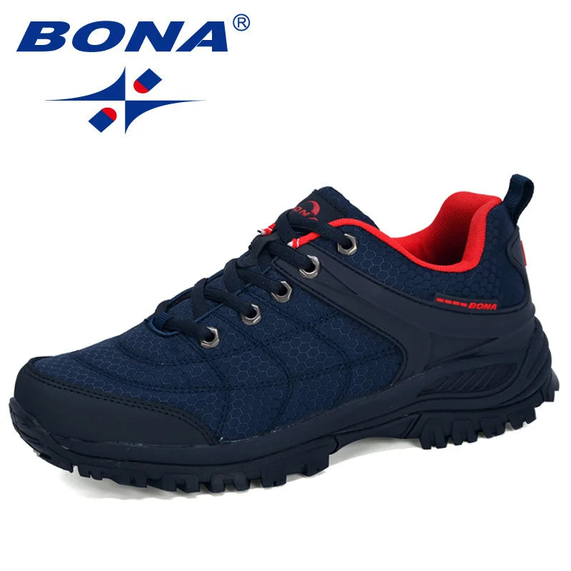 BONA New Designers Popular Hiking Shoes Man Nubuck Leather Mesh Outdoor Men Sneakers Climbing Shoes Men Sport Shoes Trendy