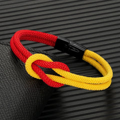 Men Women Stylish Two -Toned Bondage Rope Square Knot Bracelet Outdoor Adventure Climbing Surf Bracelet With Black 316L Magnet