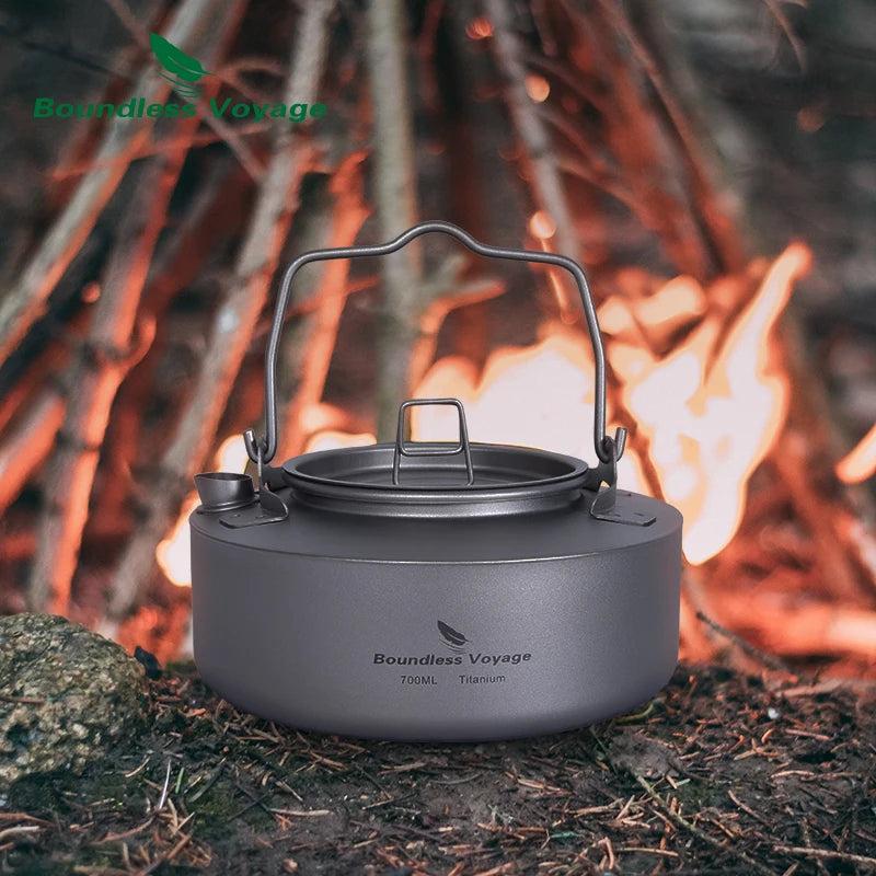 Boundless Voyage Titanium Camping Kettle Portable Teapot with Folding Handle Outdoor Cookware Ultralight Tableware 700ml Ti3100D