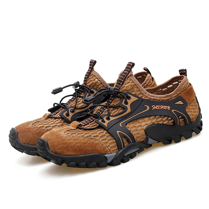 Summer Breathable Men Hiking Shoes Suede + Mesh Outdoor Men Sneakers Climbing Shoes Men Sport Shoes Quick-dry Water Shoes