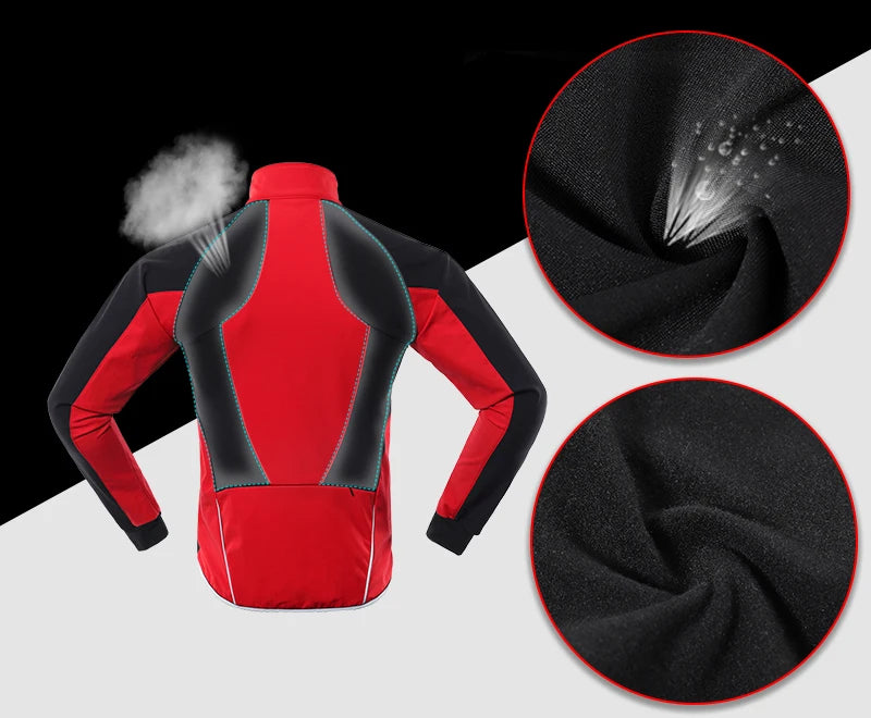 ARSUXEO Men's Winter Cycling Jacket Thermal Fleece Warm Up Bicycle Clothing Windproof Waterproof Soft Shell Coat MTB Bike Jersey