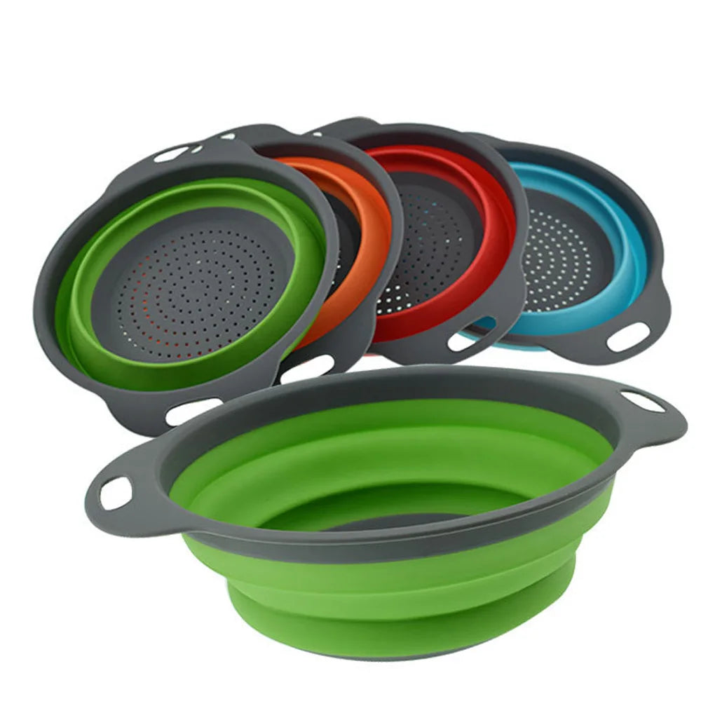 1PC Folding Strainer Bowl Outdoor Camping Tableware Silicone Folding Colander Strainer Draining Bowl Portable Camping Cookware