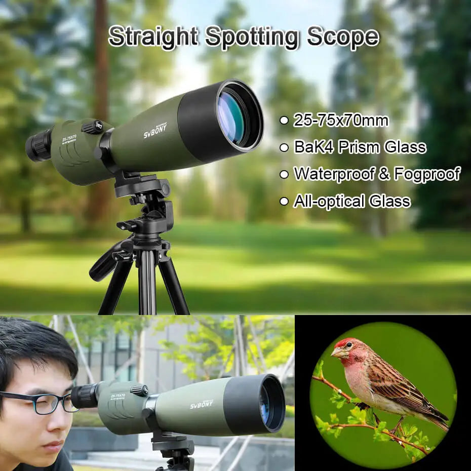 SVBONY SV17 25-75x70mm Spotting Scope Straight Waterproof Spotting Scope for Camping Hunting Bird Watching,Zoom Telescope Spygla