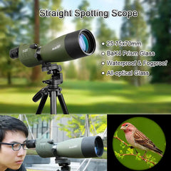 SVBONY SV17 25-75x70mm Spotting Scope Straight Waterproof Spotting Scope for Camping Hunting Bird Watching,Zoom Telescope Spygla