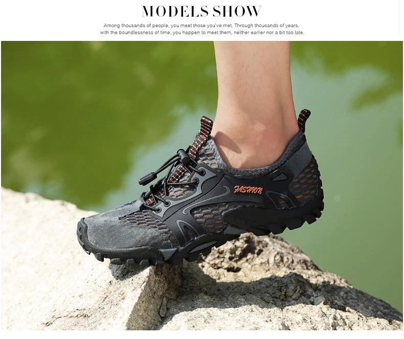 Summer Breathable Men Hiking Shoes Suede + Mesh Outdoor Men Sneakers Climbing Shoes Men Sport Shoes Quick-dry Water Shoes