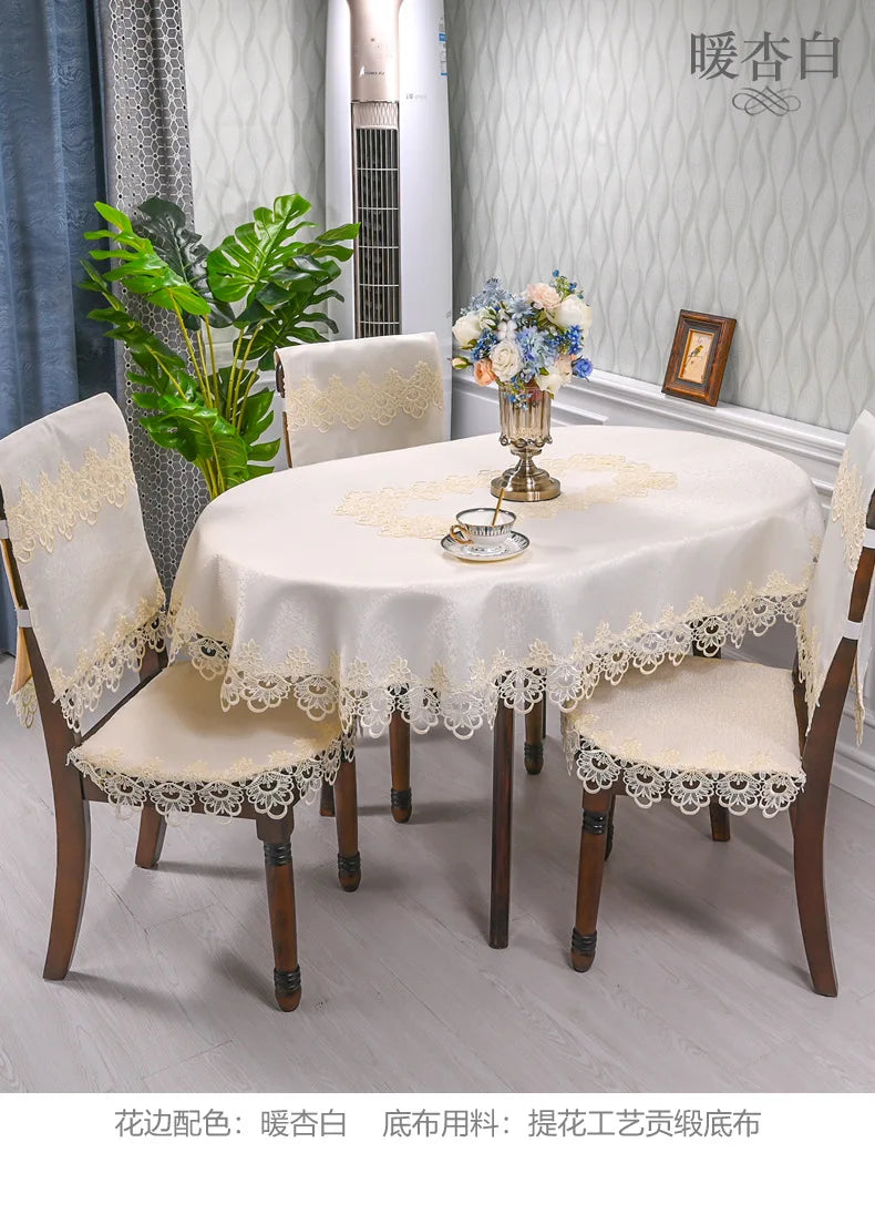 Oval Table Cloth White Embroidered Fold Tea Table Juppe Dining Table Cover Tablecloth Table Home Lace Art Dust Cover Chair Cover