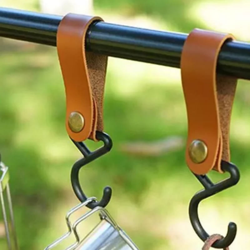 1/5pcs Outdoor Camping Hooks S-Shaped Leather Hanging Hooks Triangle Storage Rack Shelf Hooks Keychain Portable Camping Hangers