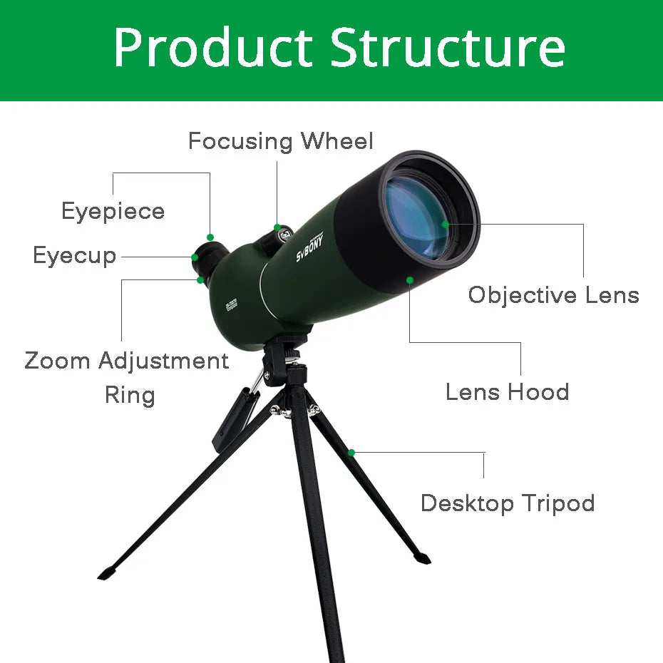 SVBONY SV28 Spotting Scopes with Tripod,25-75x70,Waterproof,Range Shooting Scope,Compact, for Target Shooting,Wildlife Viewing