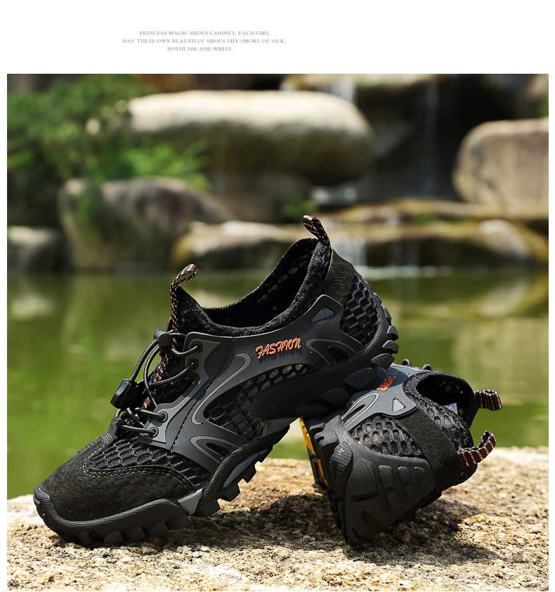 Summer Breathable Men Hiking Shoes Suede + Mesh Outdoor Men Sneakers Climbing Shoes Men Sport Shoes Quick-dry Water Shoes