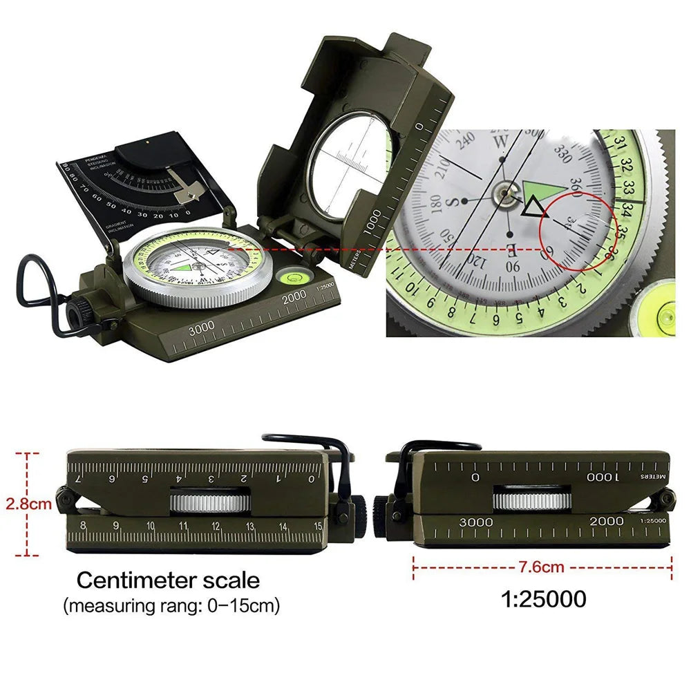 Mulitifunctional Outdoor Survival Military Compass Camping Waterproof Geological Compass Digital Navigation Equipment