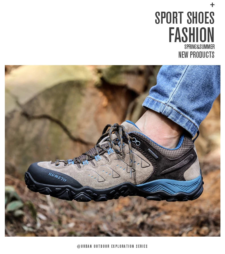 HUMTTO Men's Hiking Shoes Outdoor Mountains Trekking Leather Shoes Breathable Lace-up Shock Absorbing Sneakers Women Couple