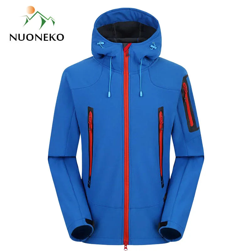 NUONEKO Softshell Jacket Mens Windproof Jackets Male Soft Shell Windbreaker Skiing Hiking Trekking Thick Fleece Warm Coats JM05