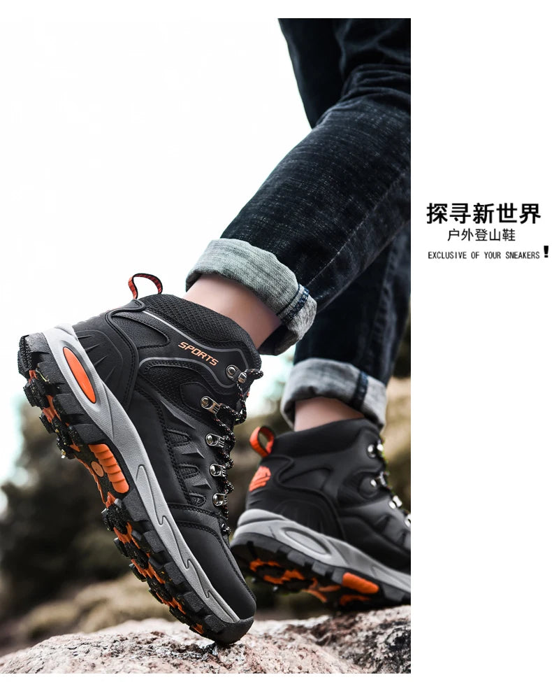 Large Size Outdoor Hiking Boots Men Women Non Slip Lace Up Climbing Winter Black Warm Fur Sneakers Size 42 Trekking Hiking Shoe